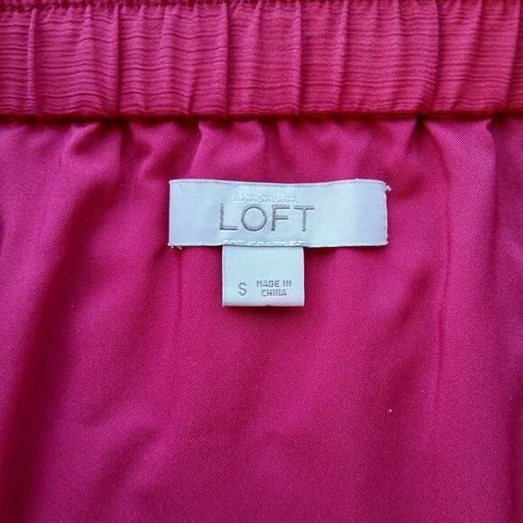 Loft Magenta Pink Pleated Skater Skirt S lined chiffon elastic pull on - Picture 3 of 12